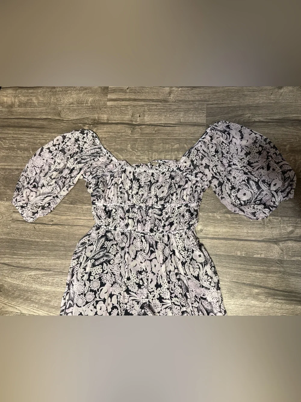 by Anthropologie Small Floral Smocked Puff Sleeve Midi Dress Boho Black - Picture 6 of 11